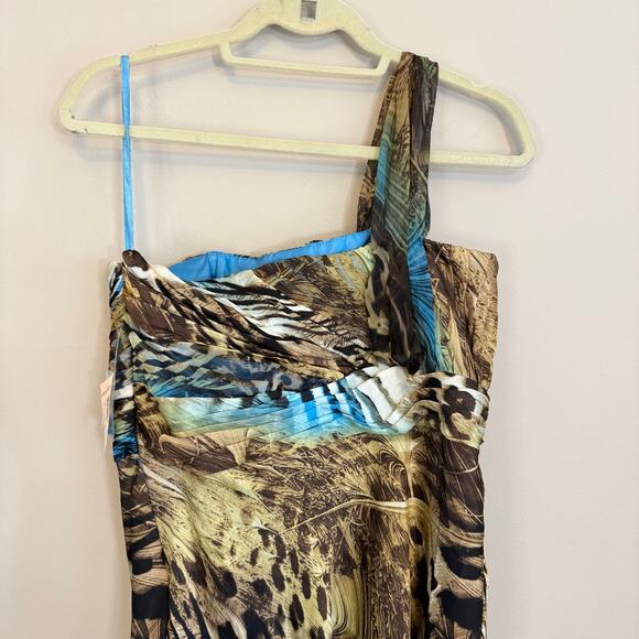 Dressbarn Collection Mini Dress 12 Multi Animal Print One Shoulder Cocktail NWT - Picture 10 of 11